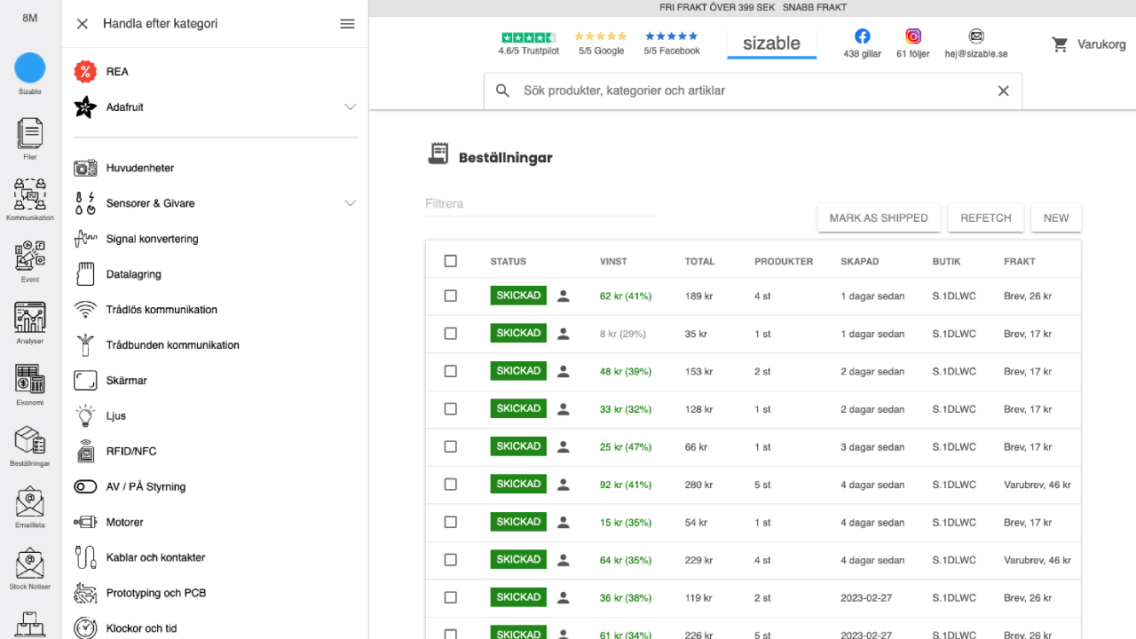 E-commerce system interface
